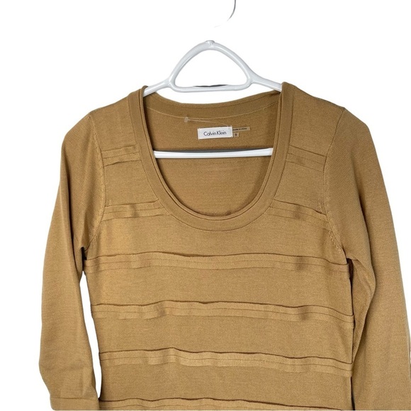 Calvin Klein Gold Knit Dress NWT 3/4 Sleeve Size L Party Occasion Metallic Chic - Picture 4 of 14